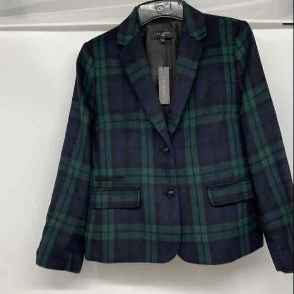 Talbots Navy and Green Checkered Blazer